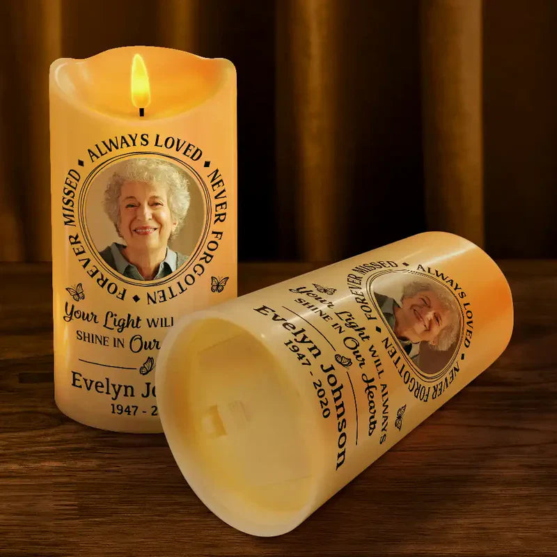 Personalized Photo Flameless LED Memorial Candle | Custom Name & Dates, Choose Your Quote | A Warm, Everlasting Sympathy Gift