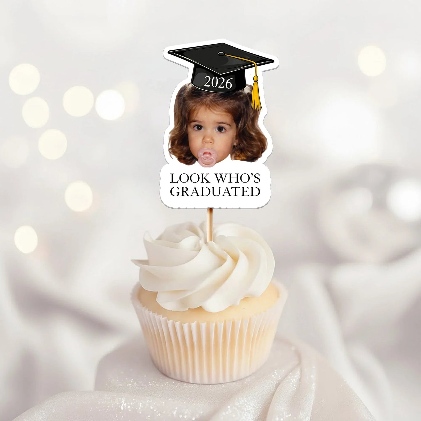 Custom Look Who's Graduated Cupcake Toppers with Photo, Graduation Party Treat Decor, Cute Unique Gift