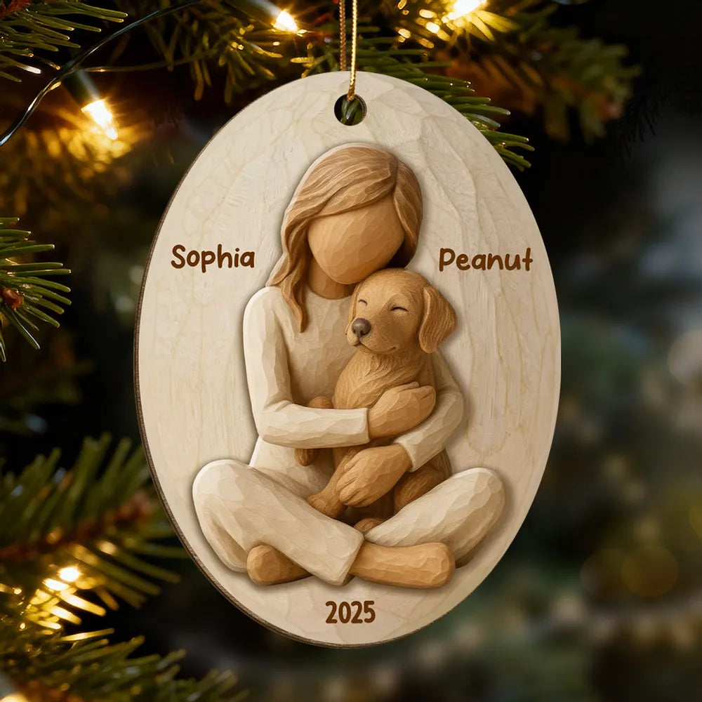 Custom Dog Breed & Name Ornament, Cozy Pet Lover Christmas Keepsake, Engraved Wooden Gift for Her and Their Fur Baby