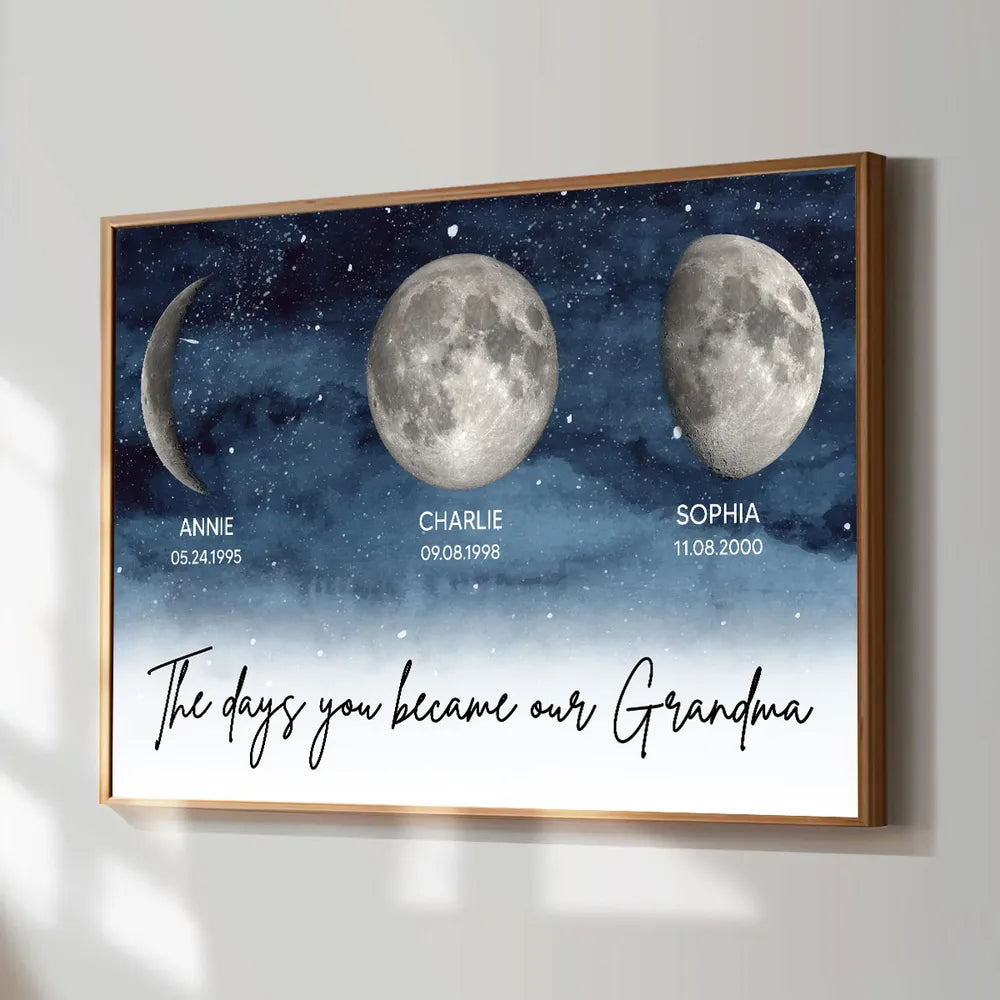 Personalized Moon Phase Night Sky Poster for Grandma, The Days You Became Our Grandma Wall Art, Unique Gift