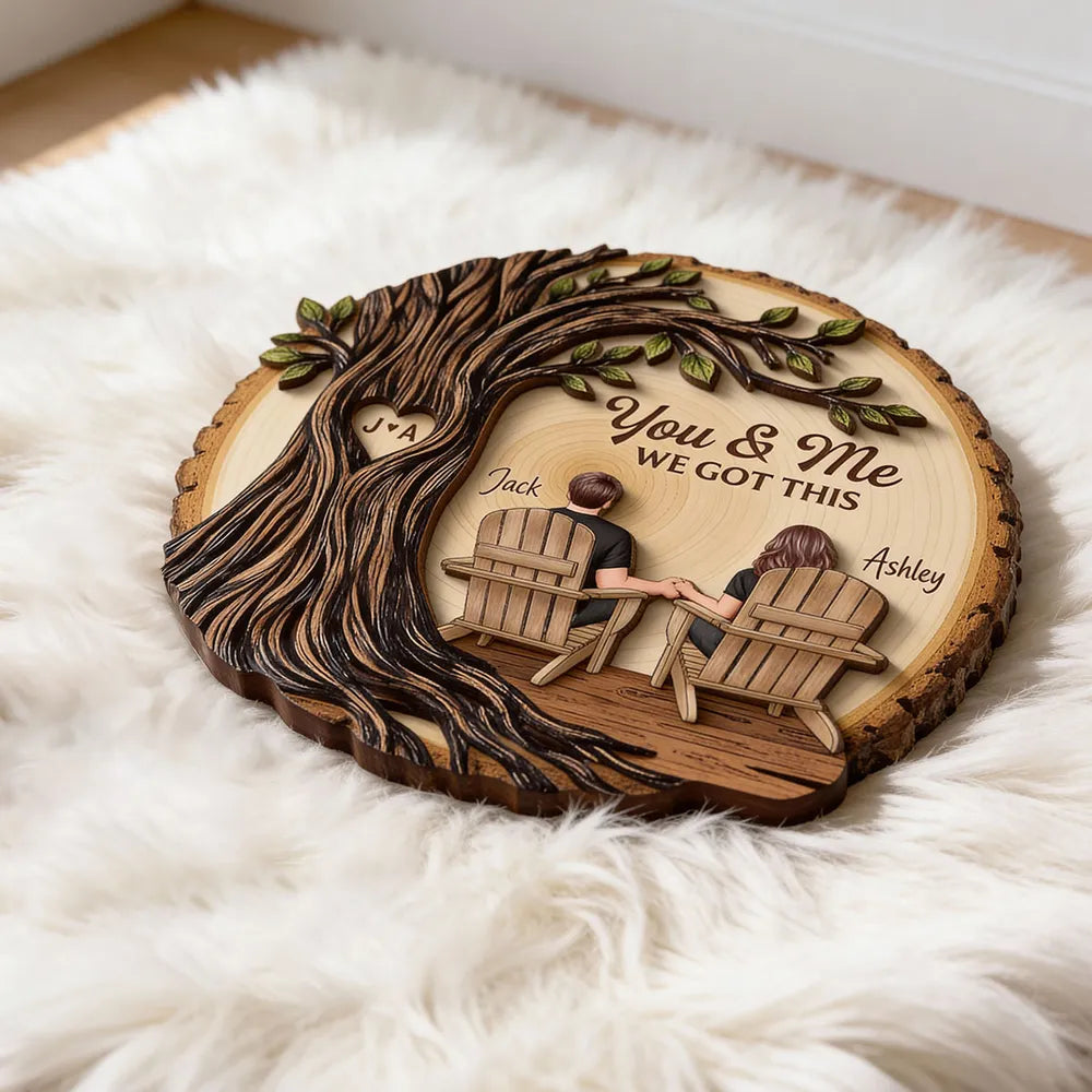 Personalized 2-Layer Wooden Plaque Couple Holding Hands Under Tree, You & Me We Got This, Unique Romantic Gift
