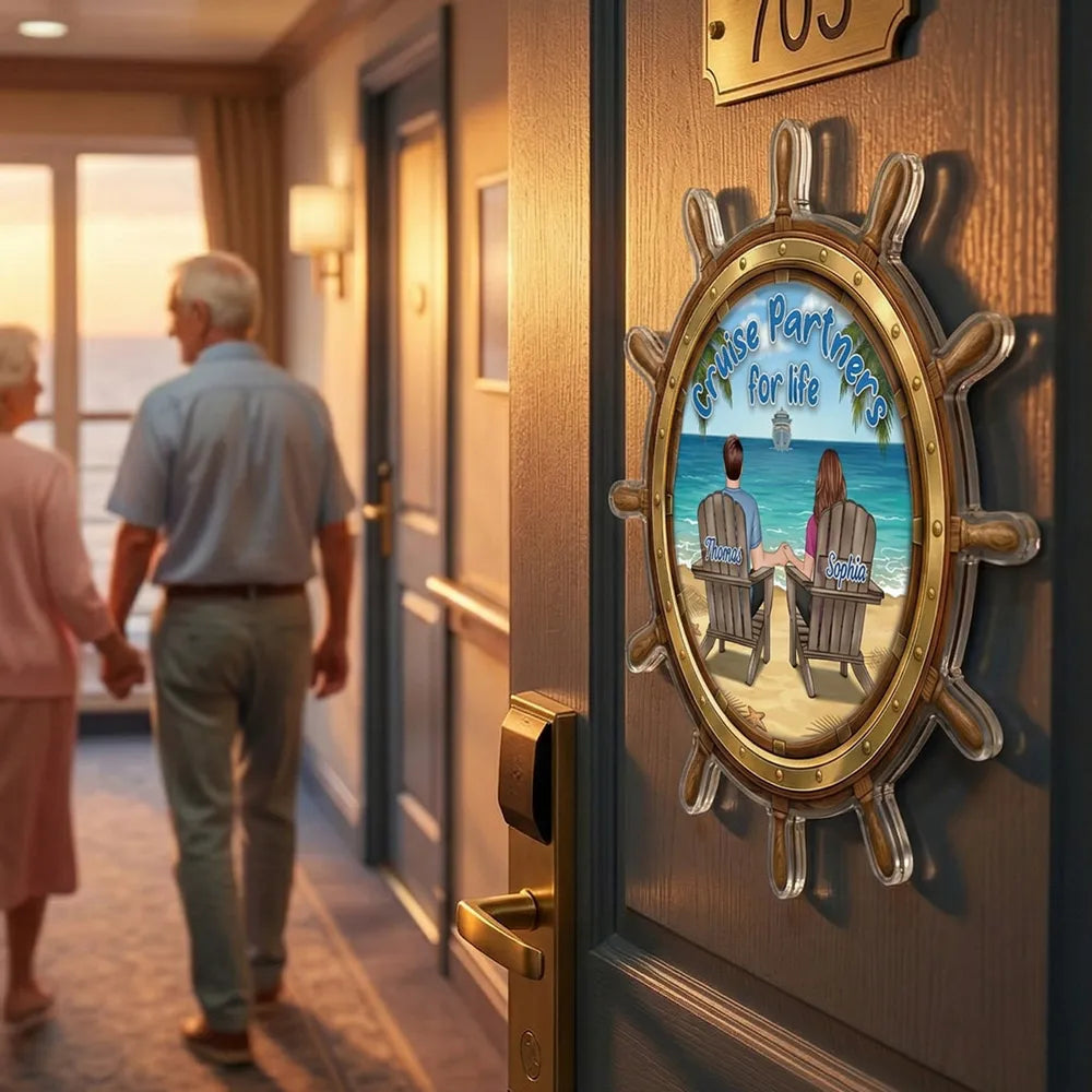 Acrylic Magnet Personalized Cruise Couple Keepsake with Ship Wheel Design - Sweet Romantic Gift for Your Travel Partner
