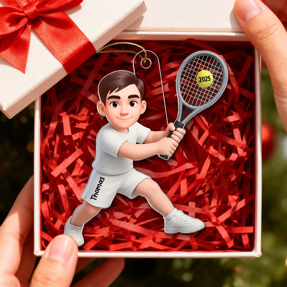 Personalized Tennis Player Acrylic Ornament for Christmas Tree Decor, Cute Cartoon Style Unique Gift for Tennis Lovers