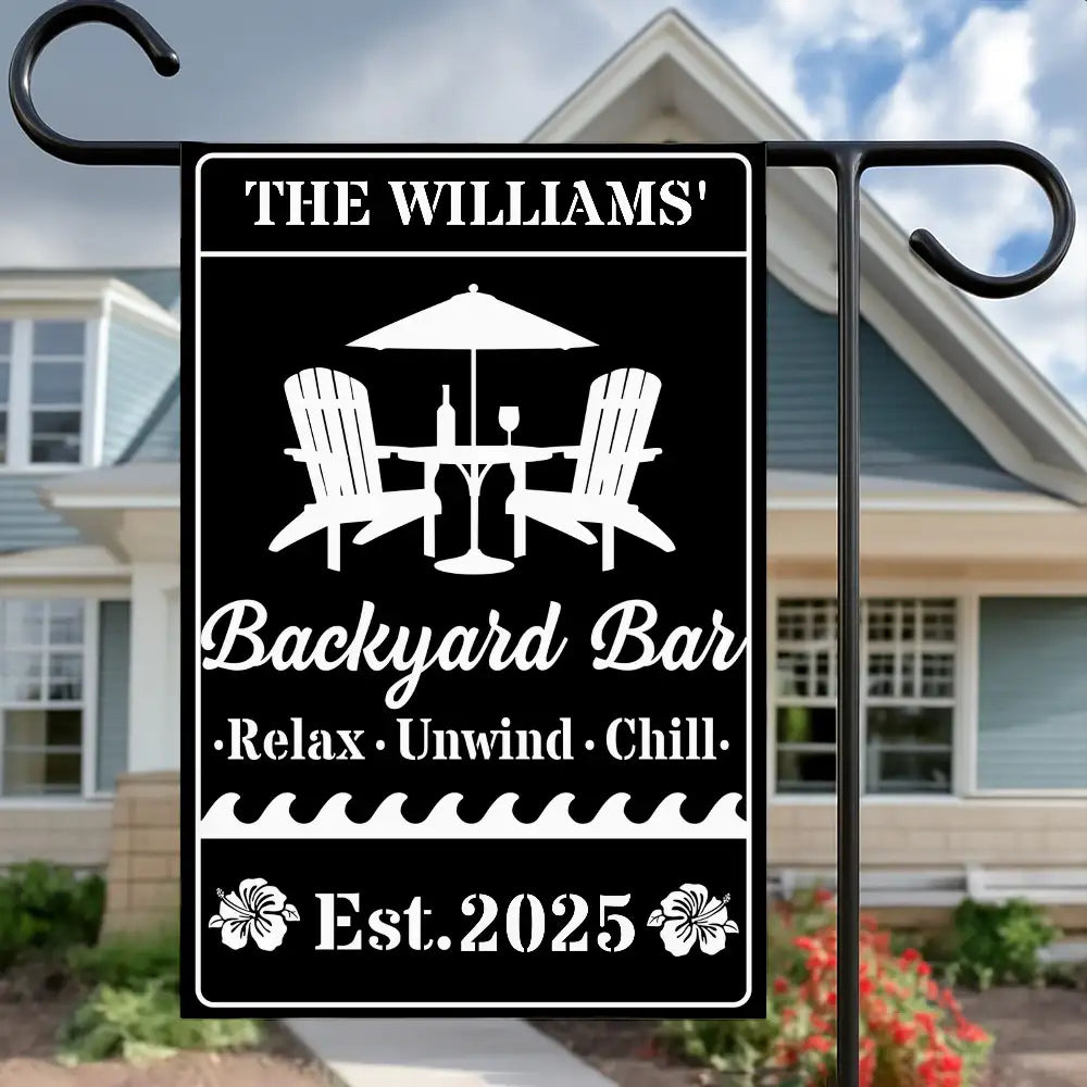 Personalized Backyard Oasis Garden Flag – Relax Unwind Chill Summer Gift for Family