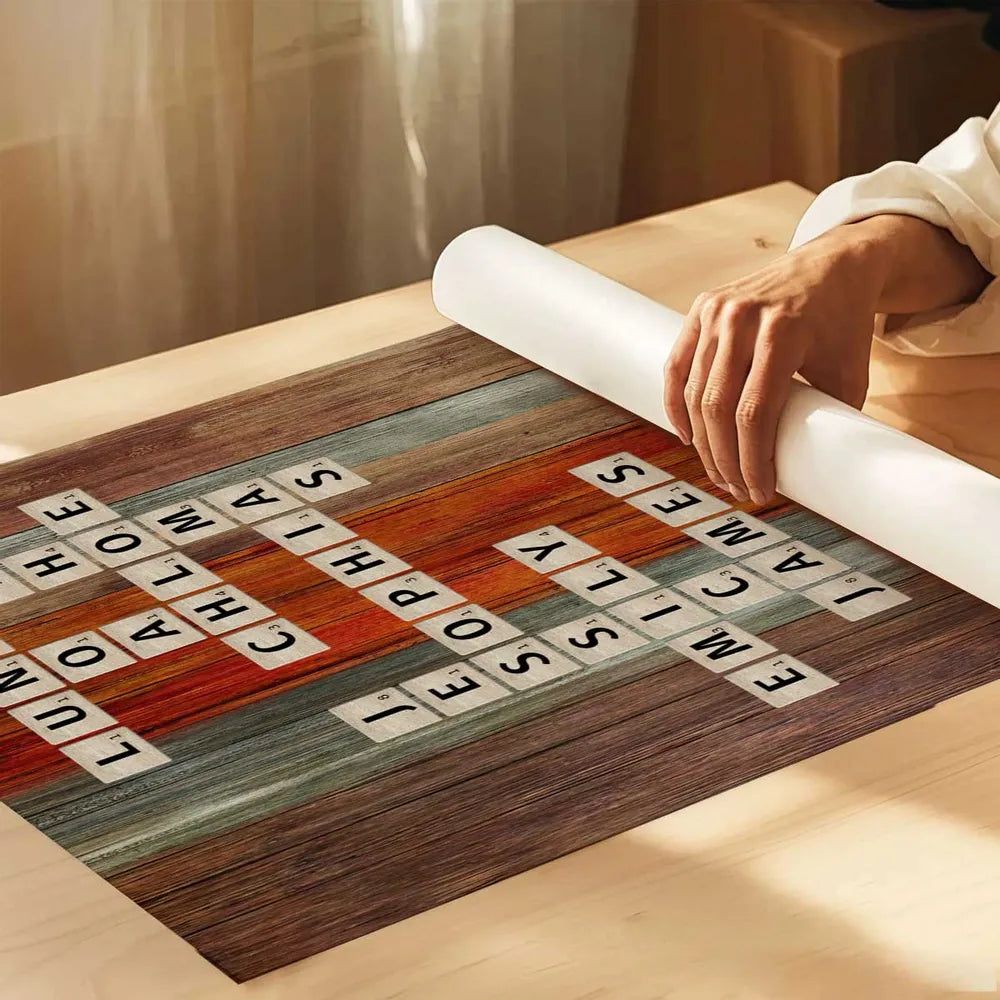 Personalized Family Name Poster Crossword Wall Art – Rustic Colorful Wood Decor, Heartfelt Home Display, Unique Gift for Parents & Loved Ones