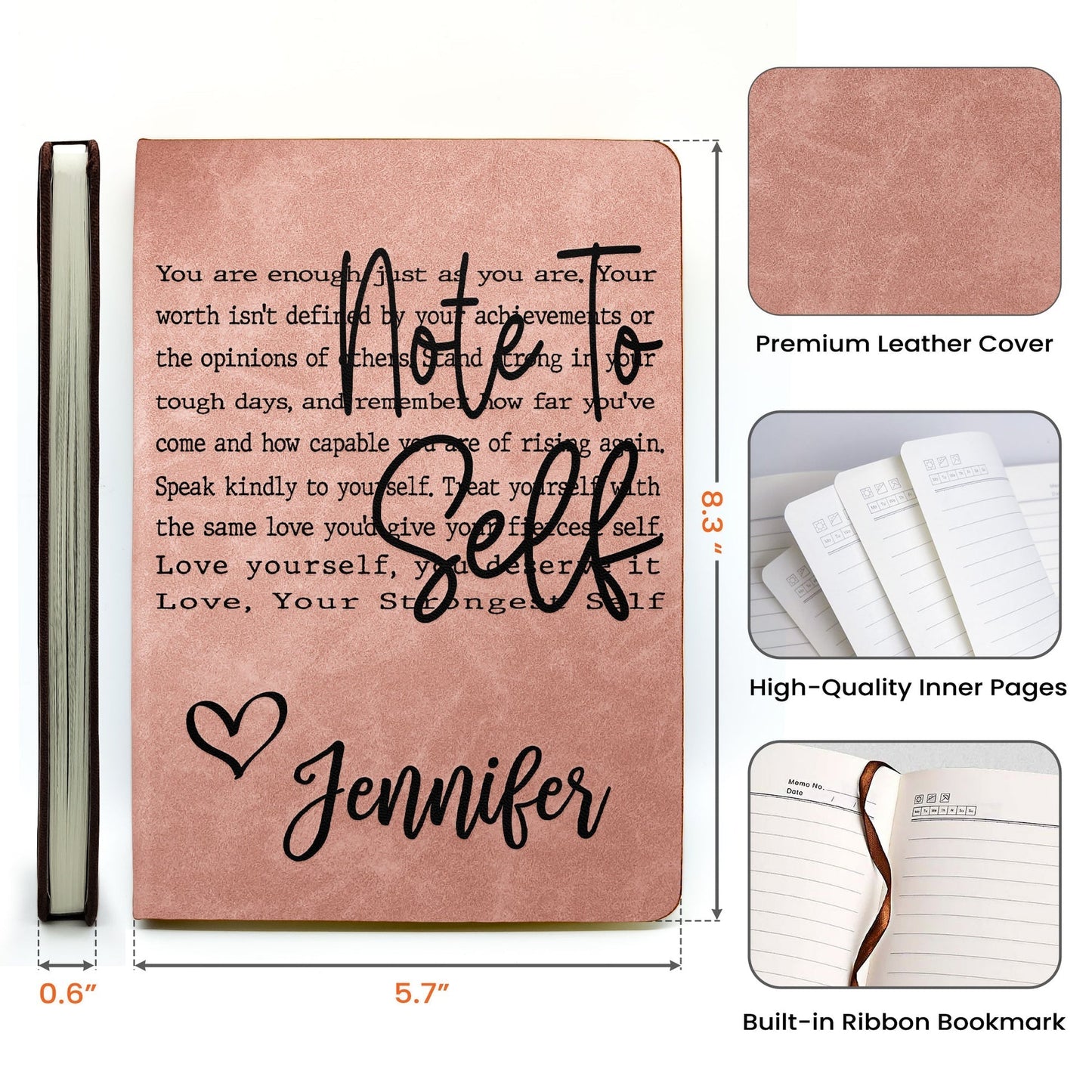 Self Love Affirmation Leather Journal, Personalized Name Gift for Her, A Heartwarming Pick Me Up for Tough Days