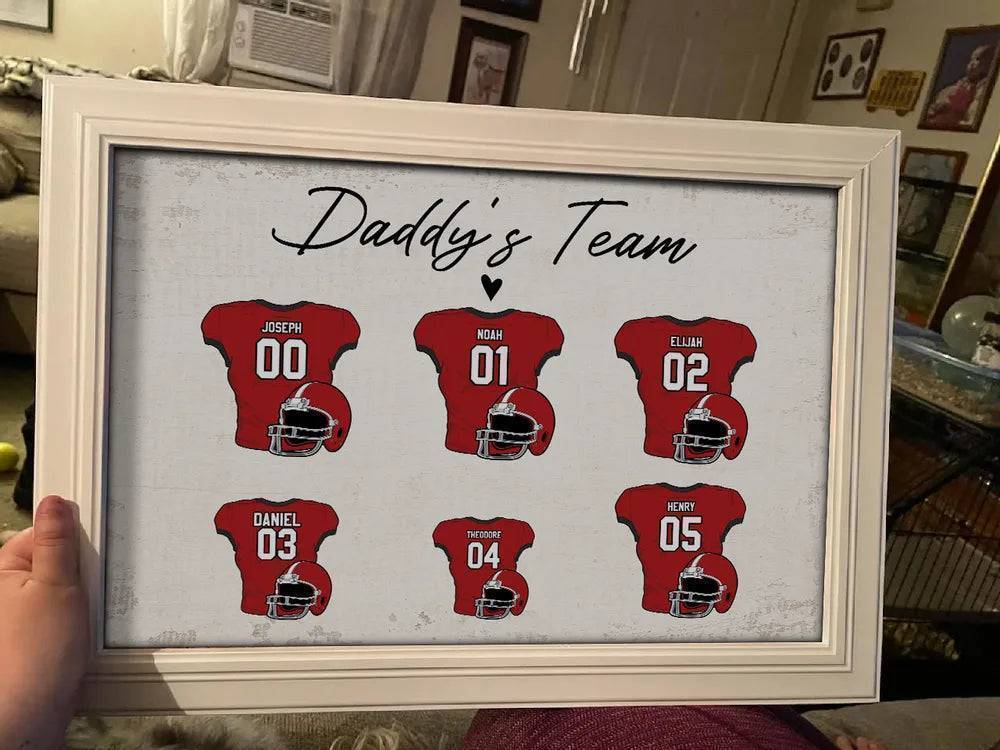 Daddy's Dream Team American Football Personalized Poster or Canvas, Perfect Father's Day Gift for Dad, Grandpa, Husband