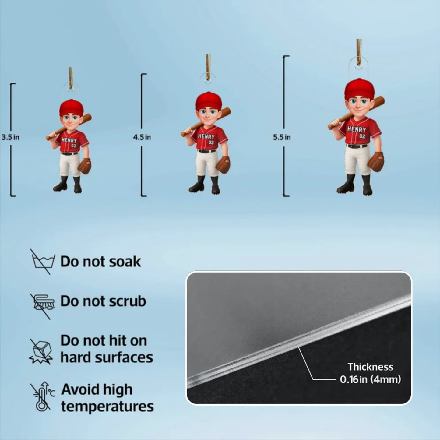 Acrylic Ornament Baseball Player - Customizable Cartoon Holding Bat - Team Spirit Keepsake - Unique Gift for Kids & Coach