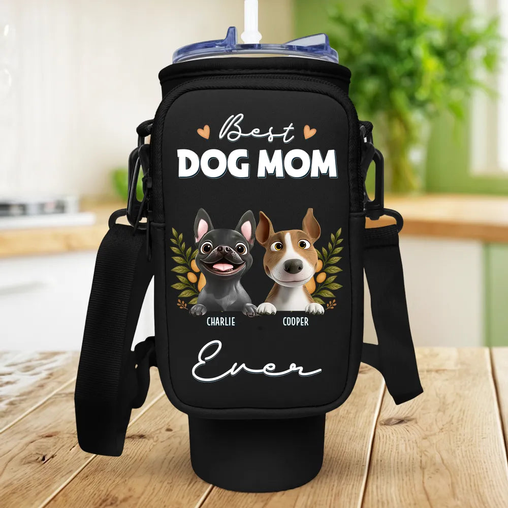 Best Dog Mom Ever – Personalized Water Bottle Carrier Bag, Cute Gift for Wife, Sister, or Daughter Who Loves Dogs