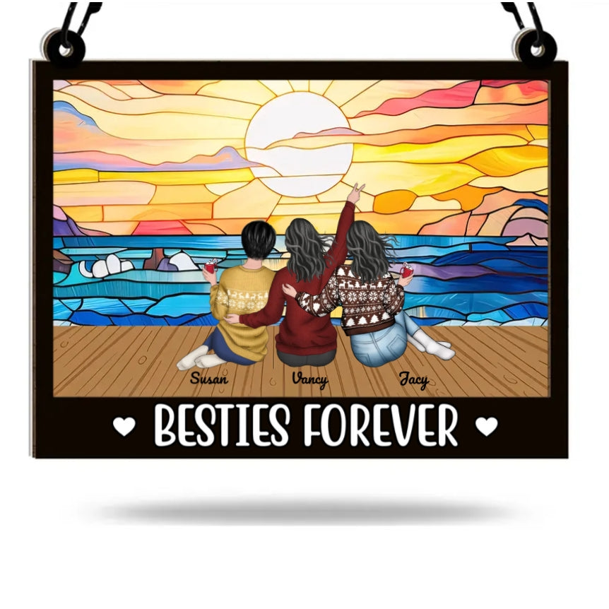 Besties Forever Personalized Ornament, Poster, Canvas, Keychain, Plaque, Pillow or Blanket, Wallet Card, Cup, Sign - A Perfect Gift for Sisters or Friends