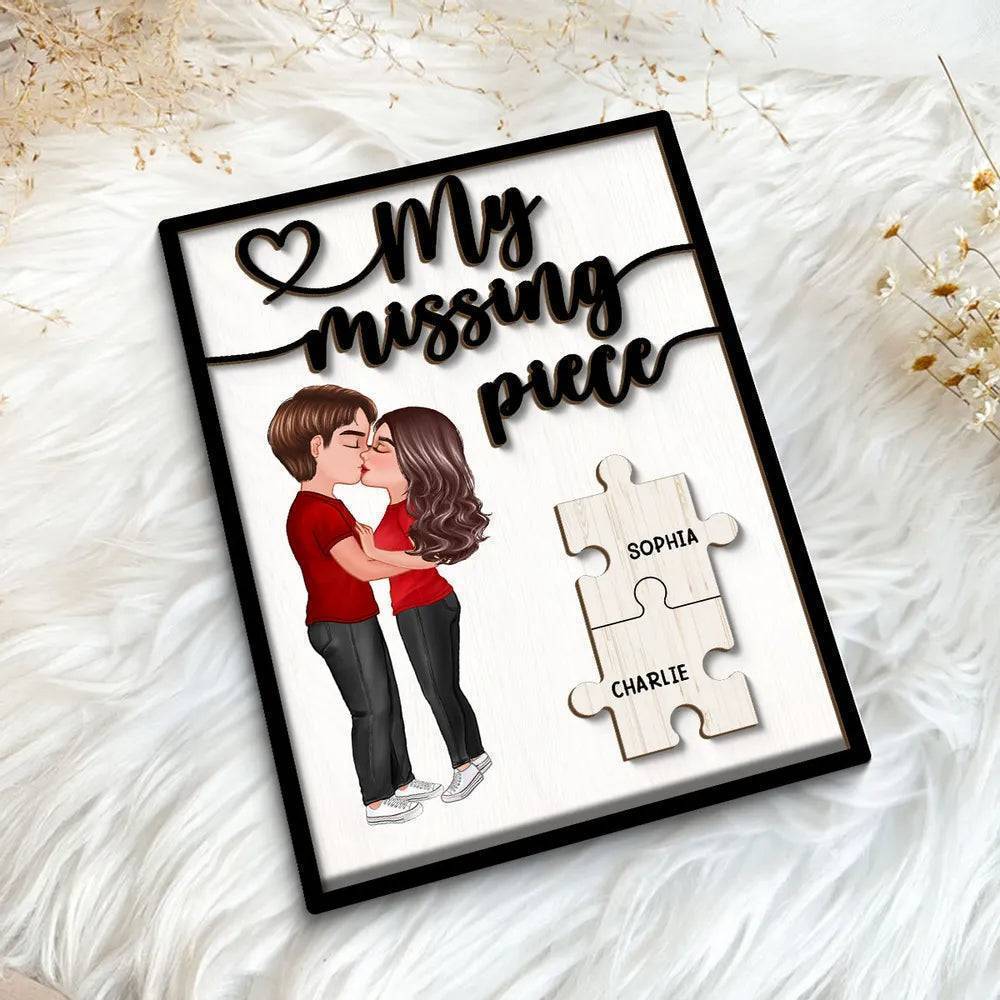 Personalized 2-Layer Wooden Plaque My Missing Piece Kissing Couple Puzzle Art, Romantic Home Decor, Unique Gift for Couples