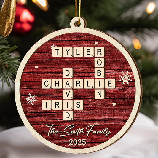 Family 2-Layer Wooden Ornament – Personalized Crossword Puzzle Design, Clear and Collectible Holiday Gift