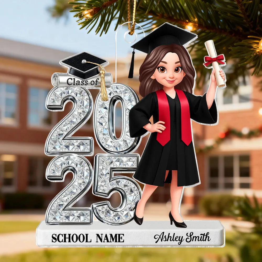 Personalized Acrylic Ornament Class Of 2025 Graduate Girl – Custom School Name Keepsake, Unique Gift For Daughter Or Son
