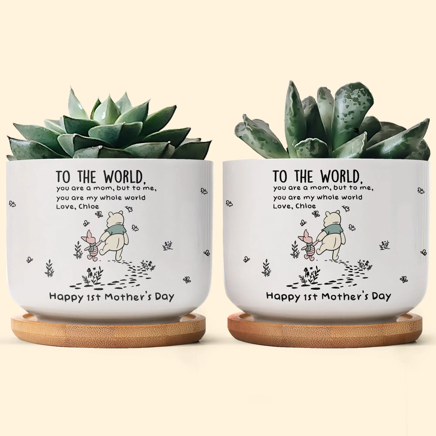 Ceramic Planter with Tray Personalized Gift, Winnie the Pooh Style Mom Quote for Cozy Window Decor, Unique Plant Lover Gift