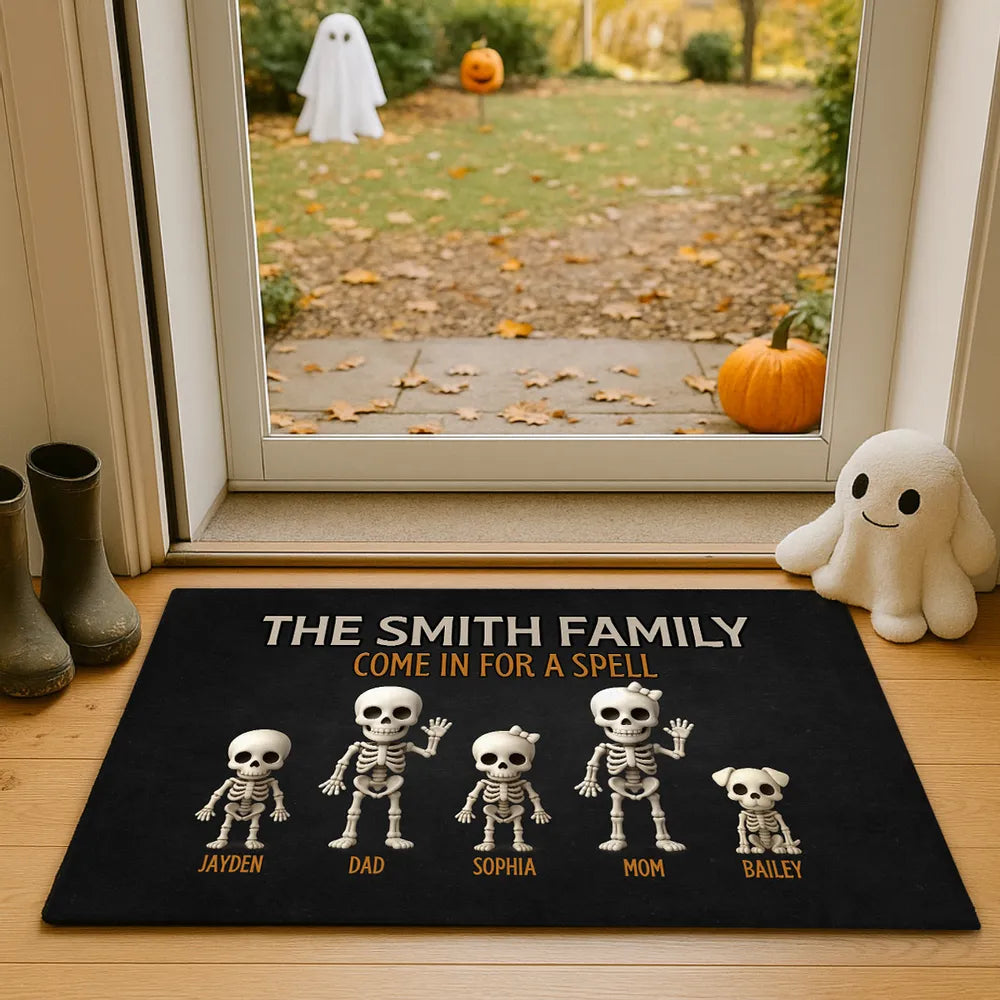 Skeleton Family Welcome Standard Doormat, Halloween Décor for Fun Entryway Ambiance