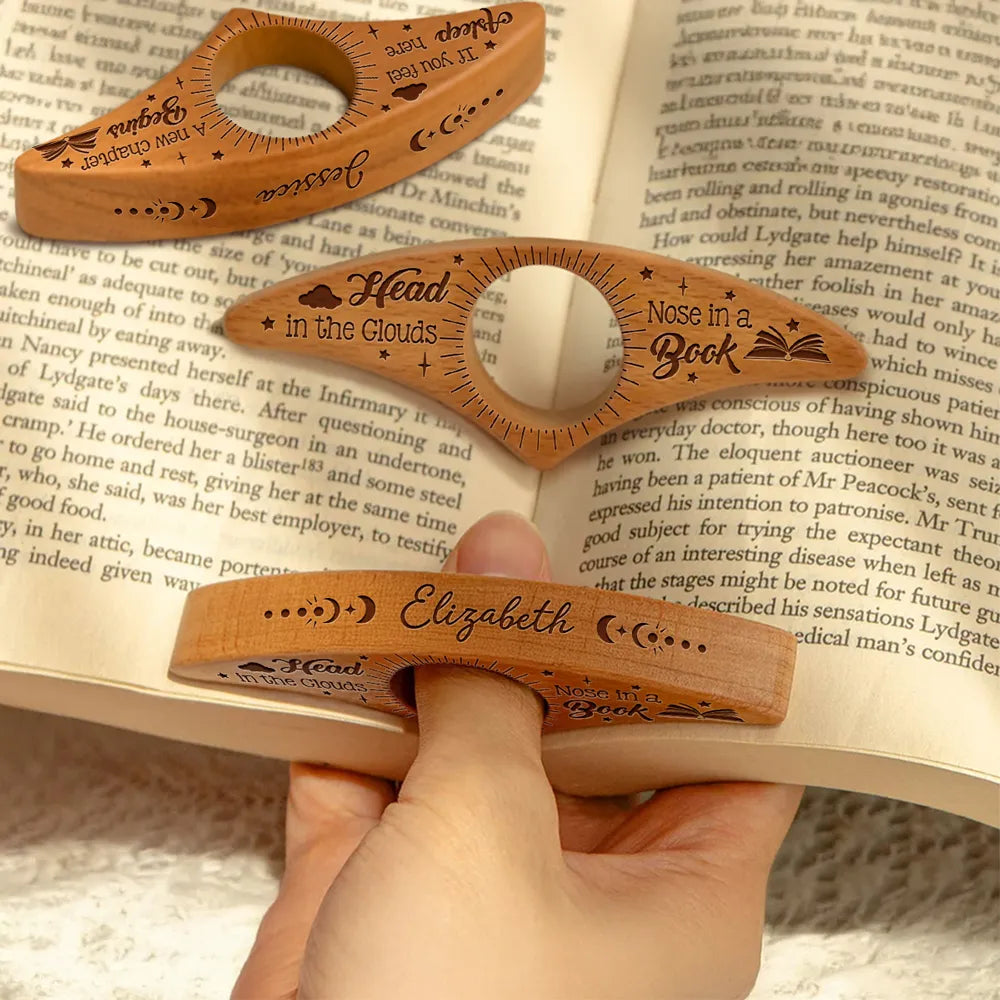 Book Page Holder, Engraved Wooden Thumb Page Turner for One-Hand Reading, Unique Gift for Book Lovers, Teachers, Mom or Dad