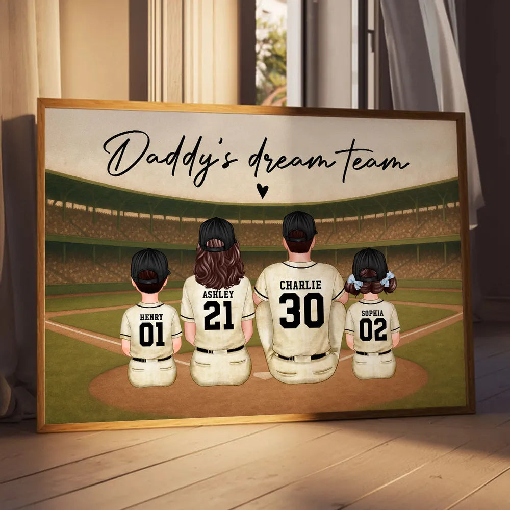 “Daddy’s Dream Team” Vintage Baseball Poster / Canvas – Heartfelt Father’s Day Gift for Dad