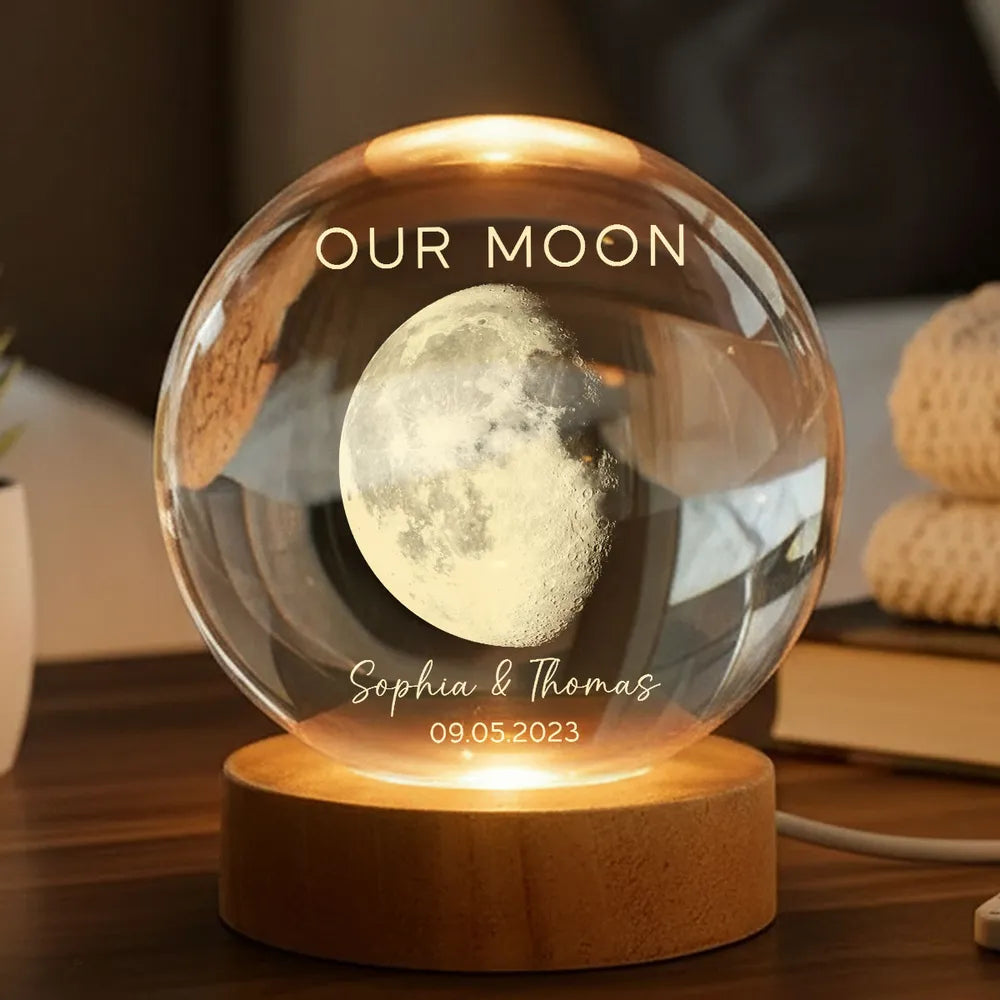 Custom Our Moon Globe Lamp, Cozy Romantic Room Glow, Meaningful Keepsake Gift for Wife Husband Girlfriend Boyfriend