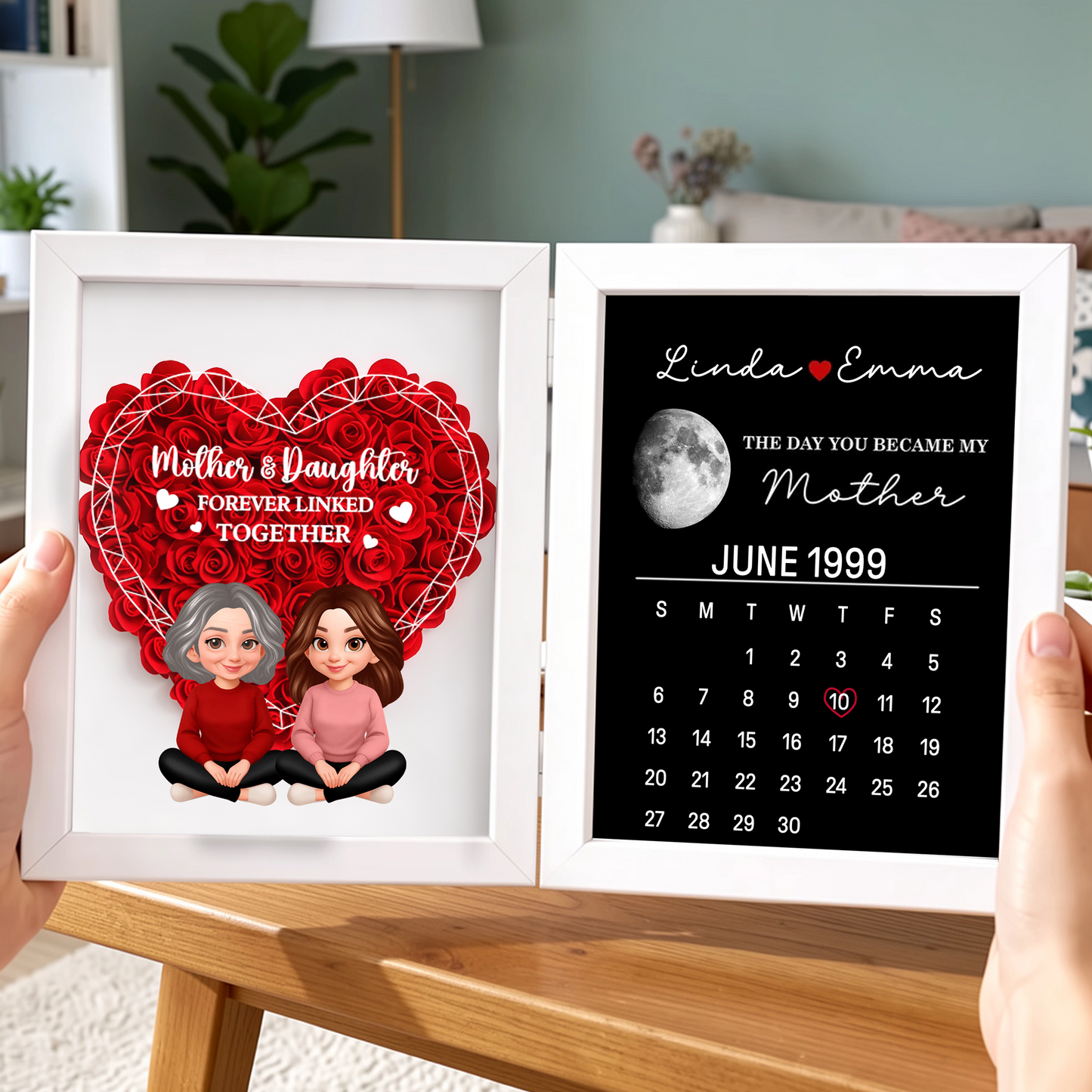 Foldable Floral Shadow Box Personalized Keepsake, Mother and Daughter Forever Linked Together, Meaningful Gift for Mom