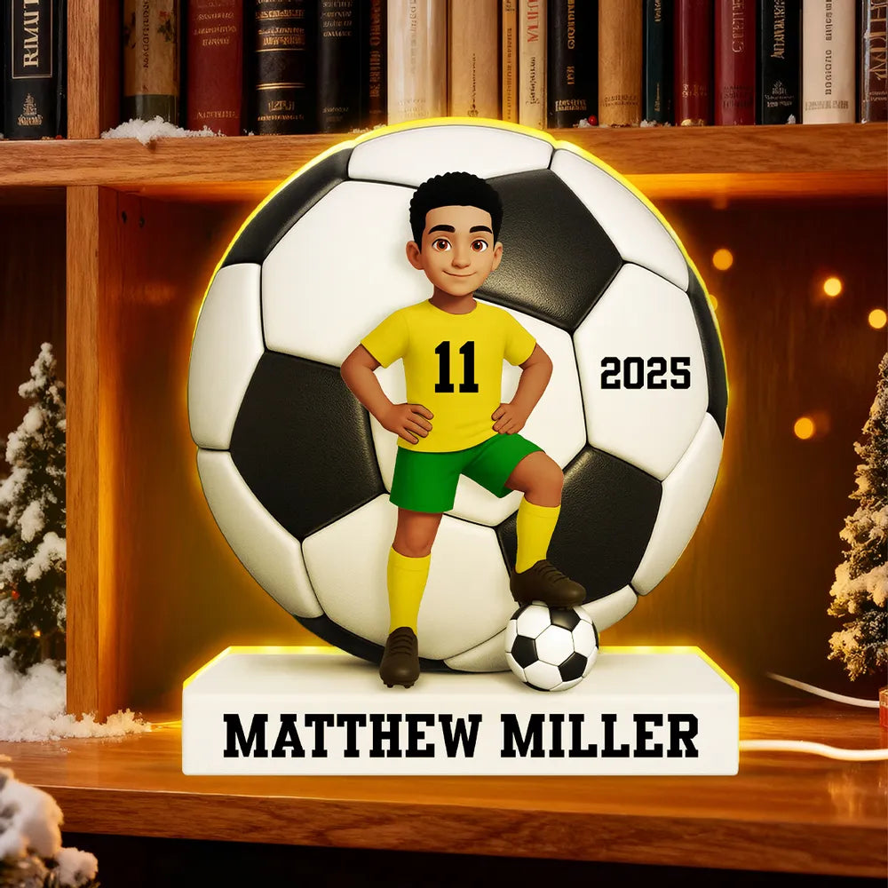 Personalized Acrylic Light Box Soccer Girl Lamp with Custom Player Design, Soft Warm Glow Bedroom Décor, Unique Gift for Young Athletes