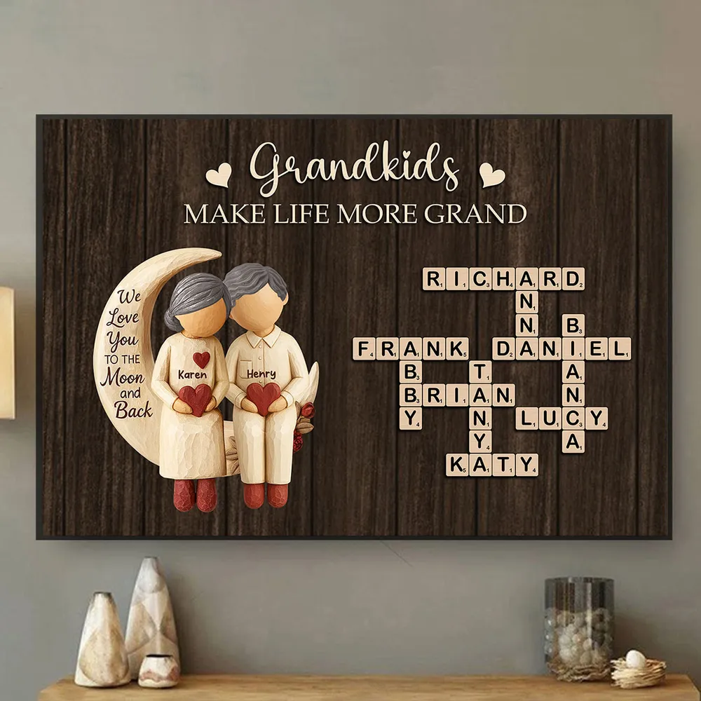Grandkids Make Life More Grand Love to the Moon - Personalized Poster - Sentimental Gift for Grandma Grandpa