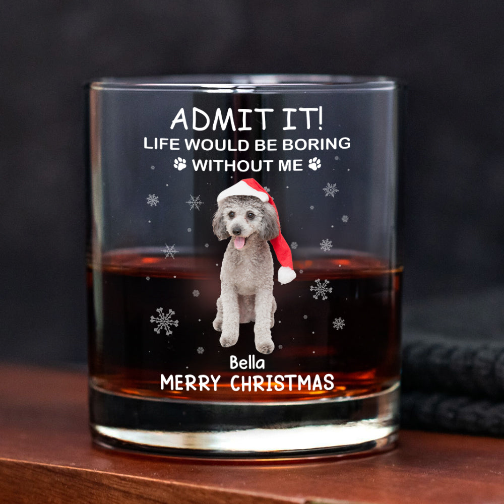 Custom Christmas Whiskey Glass with Cute Dog Illustration, Personalized Pet Lover Gift for Dad or Him, Fun Barware for Special Occasions