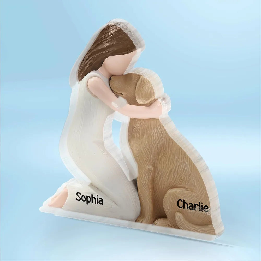 Personalized Shaped Acrylic Block Plaque with Girl Hugging Dog, Heartfelt Pet Lover Gift & Lasting Love Memory Decor
