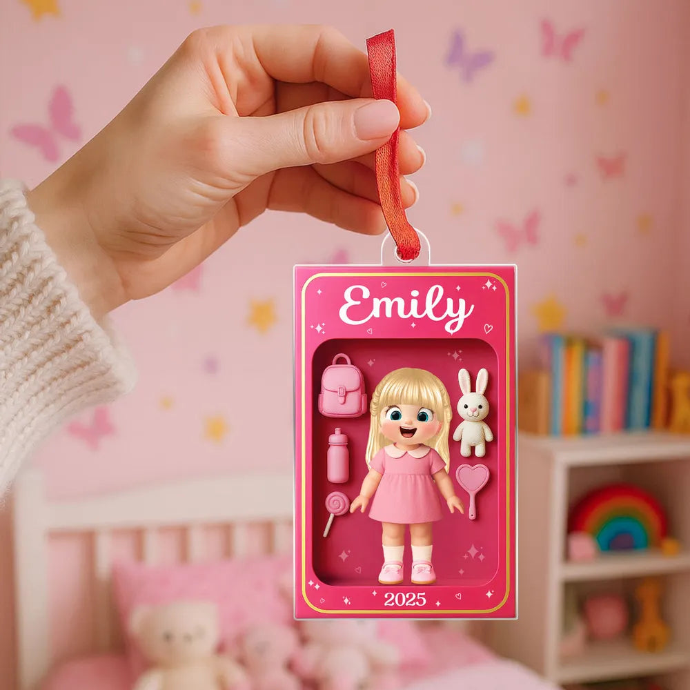 Pink Acrylic Girl Ornament - Personalized Gift for Kids