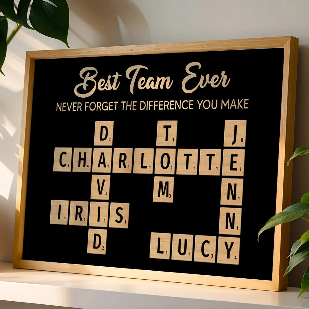 Best Team Ever Personalized Poster with Crossword Tile Art, Office Wall Decor, Meaningful Thank You Gift for Coworkers & Boss