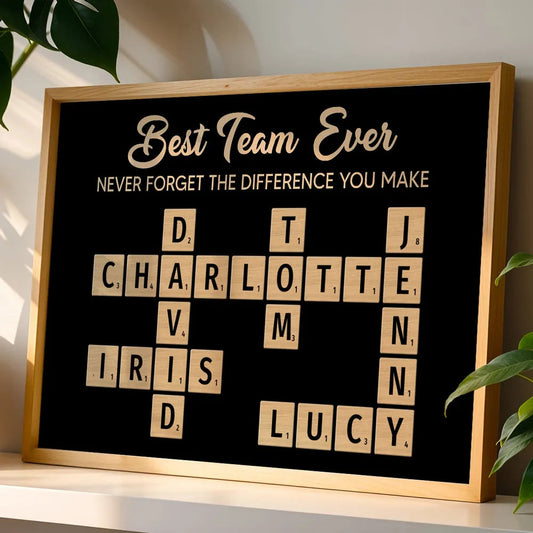 Best Team Ever Personalized Poster with Crossword Tile Art, Office Wall Decor, Meaningful Thank You Gift for Coworkers & Boss