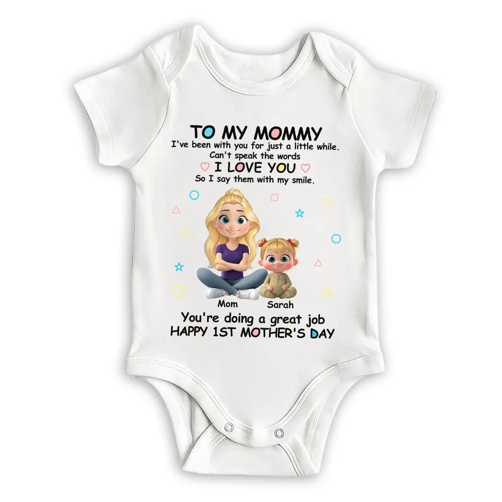 Personalized Short Sleeve Baby Onesie 'To My Mommy I Love You' Cute Cartoon Mom and Baby Gift for First Mother's Day