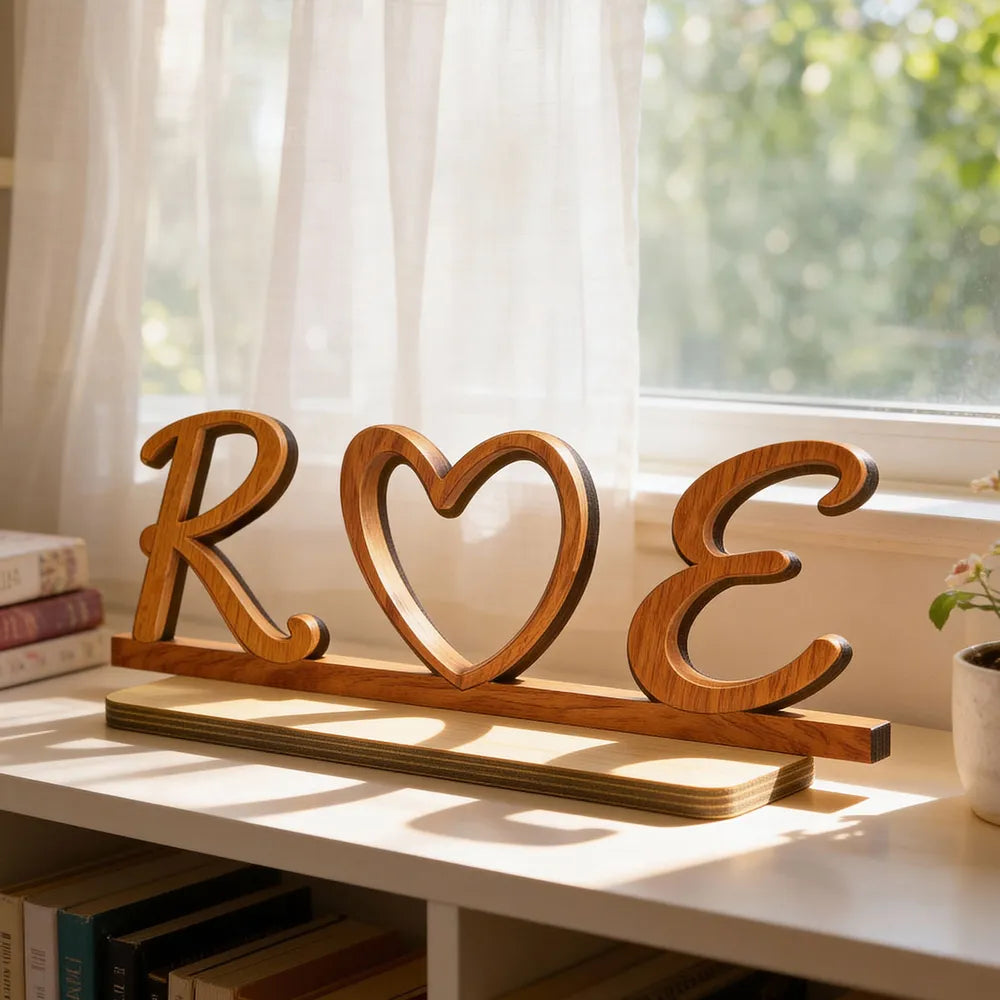 Personalized 2-Layer Wooden Plaque with Initials Heart, Romantic Shelf Decor, Unique Gift for Couples