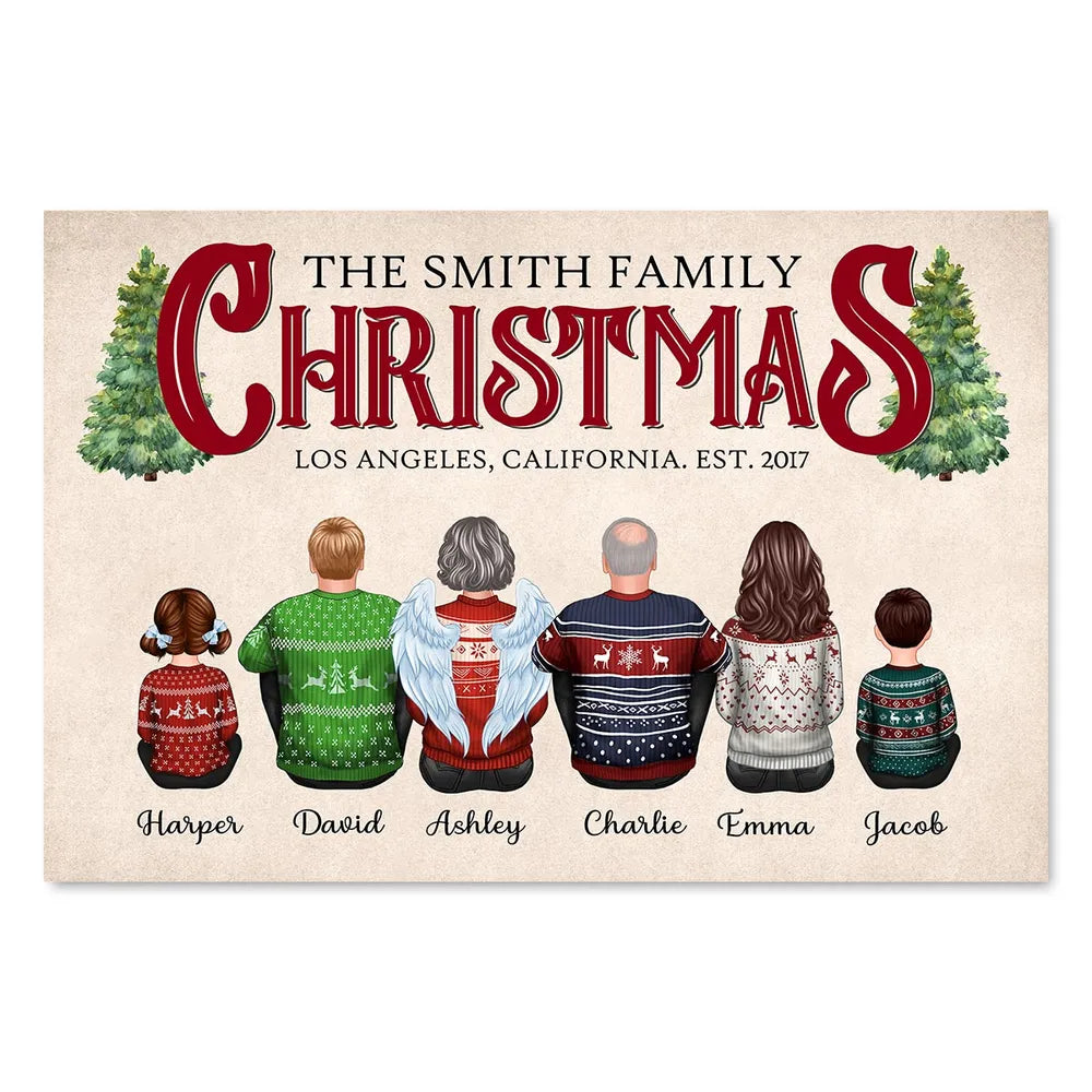 Christmas Family Sitting Together Personalized Poster, Christmas Decoration
