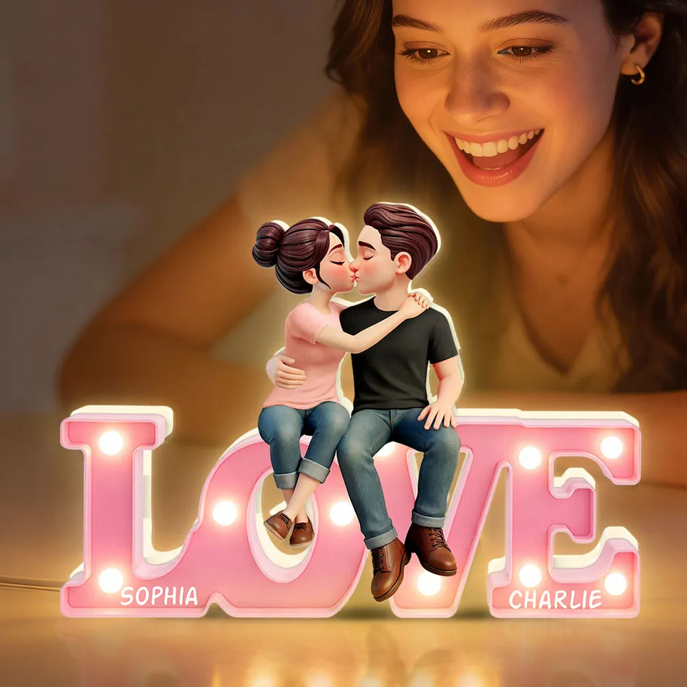 Personalized LOVE Couple Kissing Acrylic Light Box, Warm Glow Bedroom Decor, Unique Gift for Girlfriend or Boyfriend
