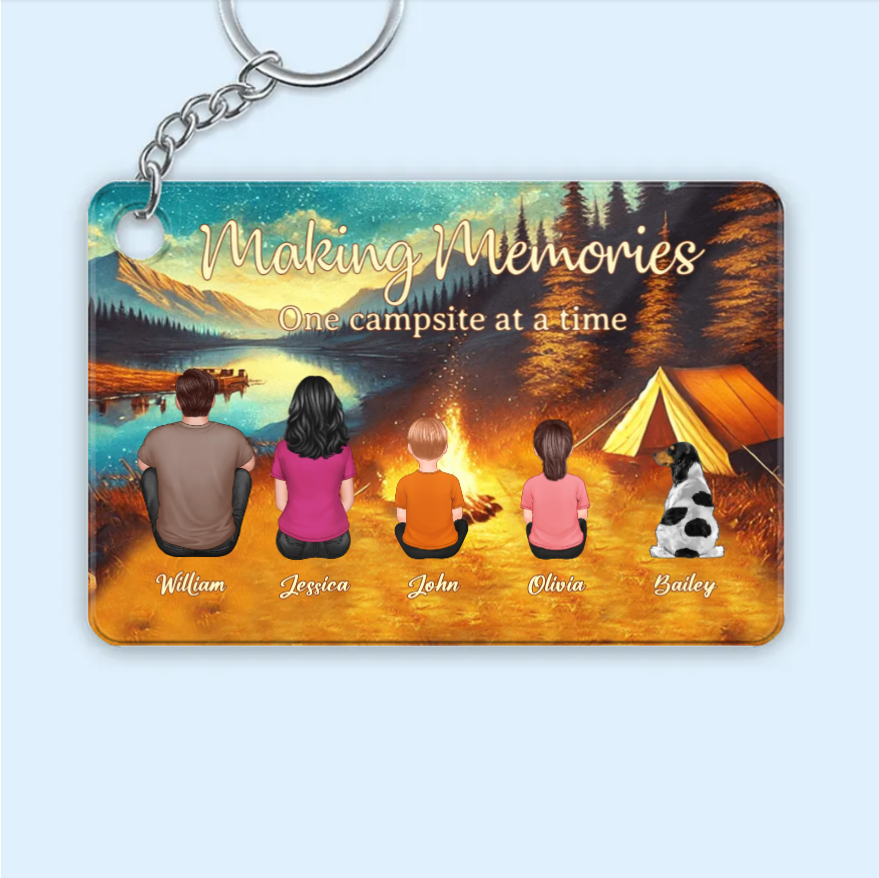 Making Memories Around the Campfire - Personalized Keychain, Poster or Canvas, Plaque, Wallet Card, Carhanger - Unique Family Camping Gift
