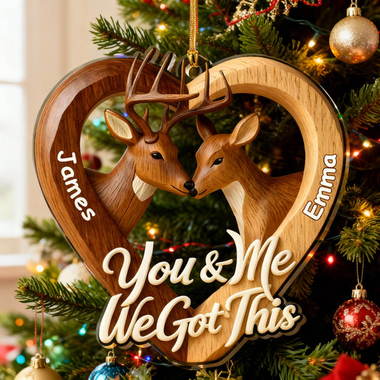 Personalized Acrylic Ornament with Deer Couple – You & Me We Got This – Romantic Christmas Tree Decor & Unique Gift