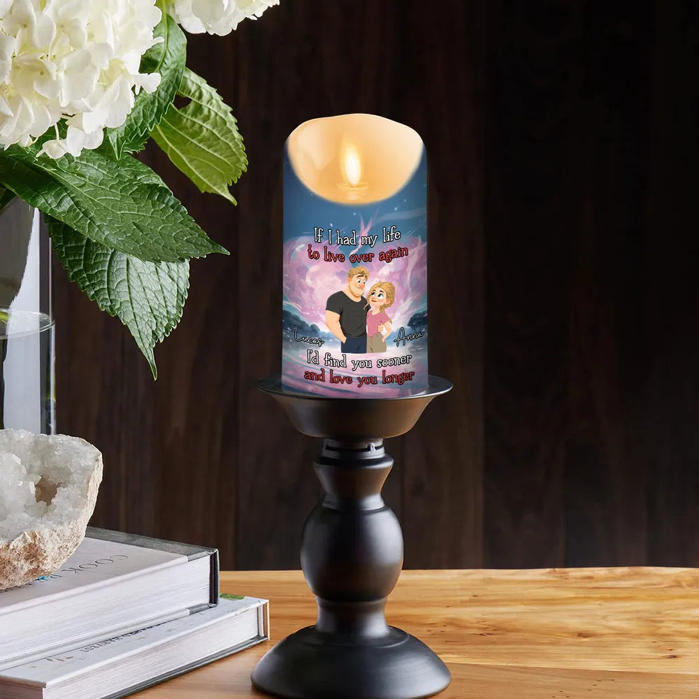 Personalized Flameless LED Candle with Romantic Quote, Cute Couple Art, Warm Glow Keepsake, Unique Gift for Wife or Husband