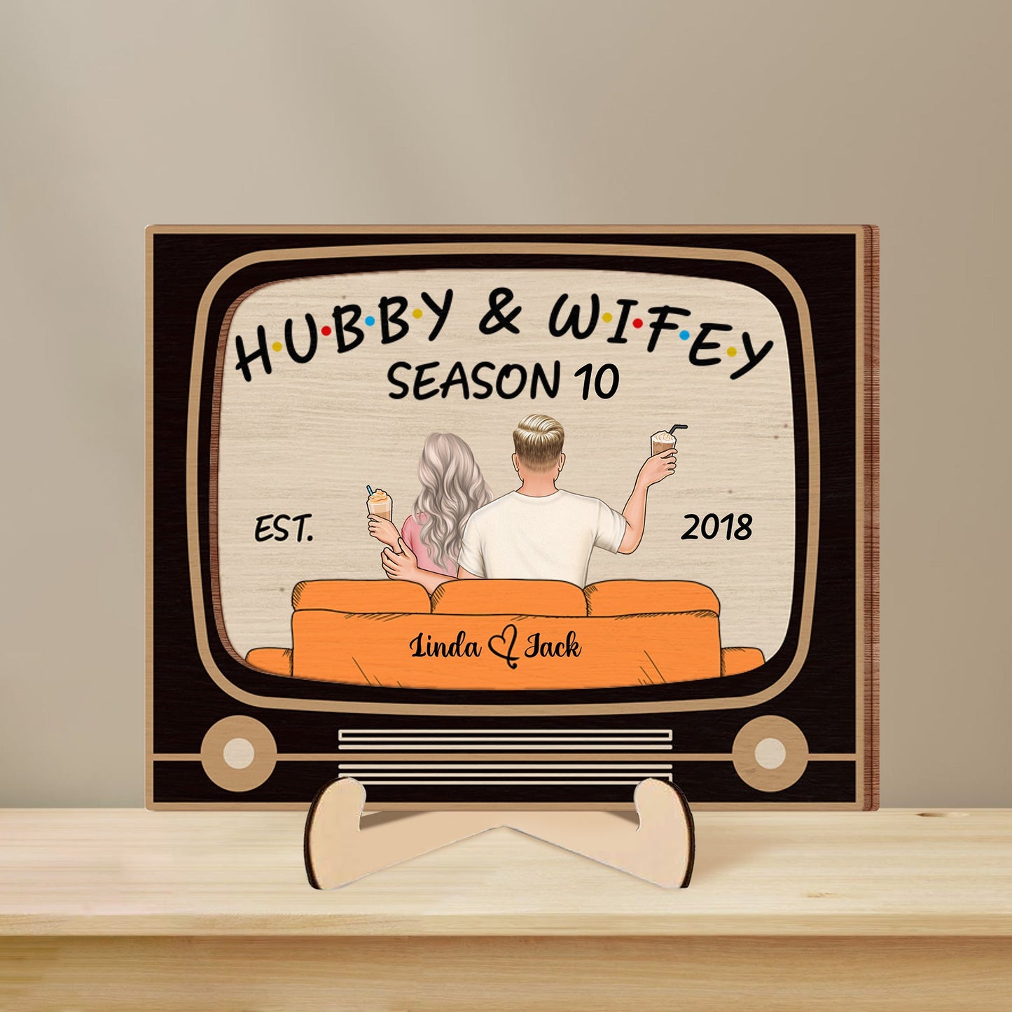 Personalized 2-Layer Wooden Plaque – "Hubby & Wifey Series" Romantic Keepsake