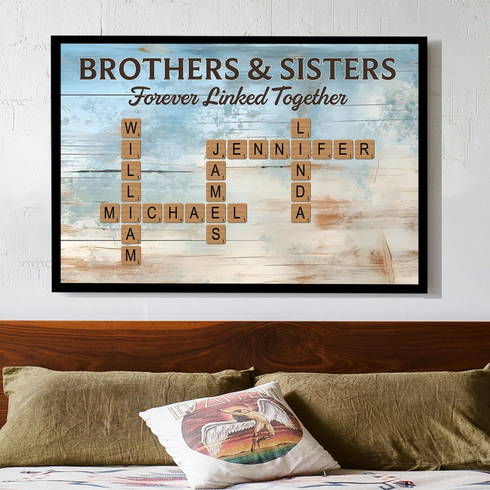 Personalized Brothers & Sisters Poster – Custom Name Crossword Wall Art, Heartwarming Sibling Gift & Unique Home Decor