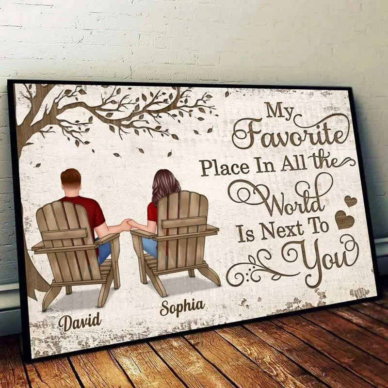 Back View Couple Sitting Under Tree – Personalized Poster, Keychain, Plaque, Pillow & More, Anniversary Gift for Him or Her