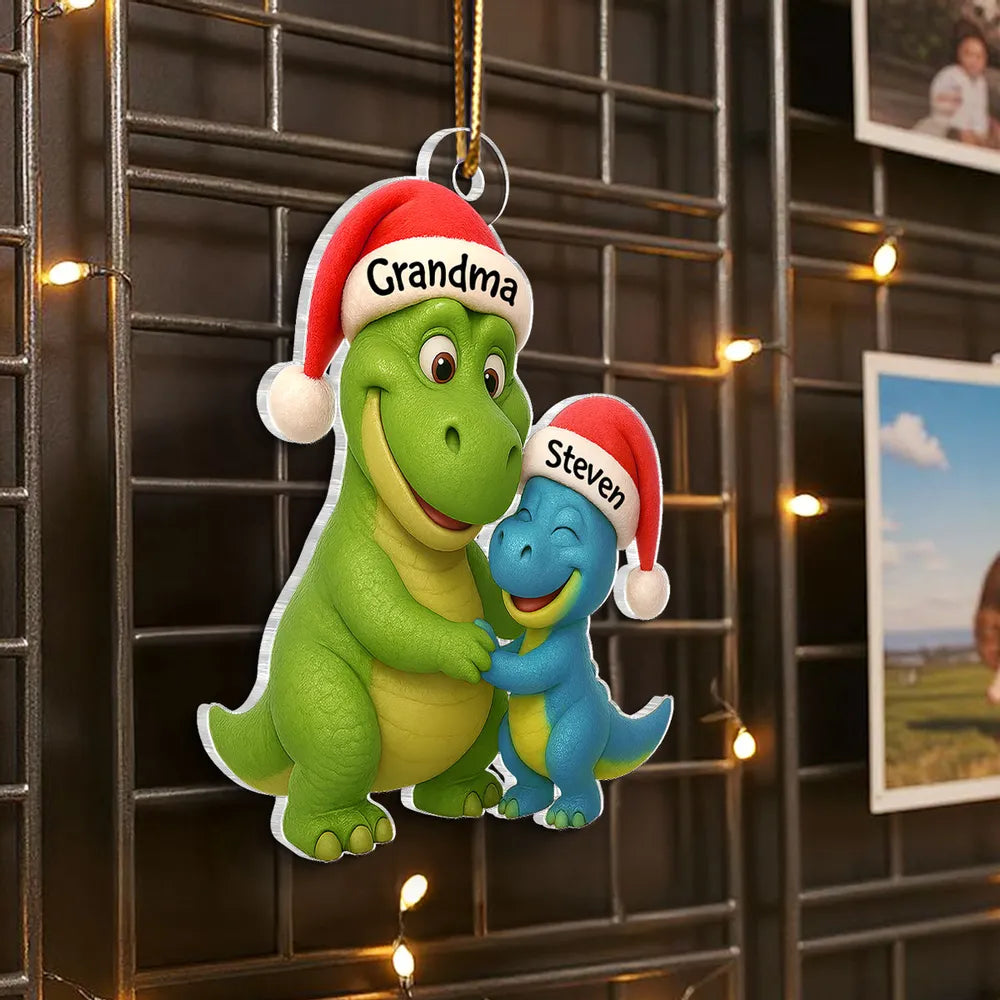 Custom Christmas Dinosaur Family Ornament with Hug Design
