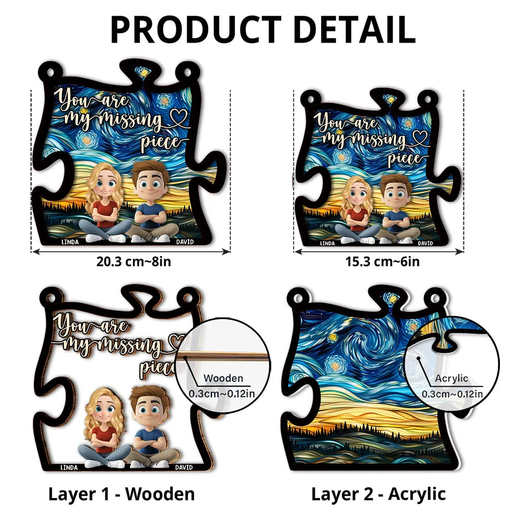You Are My Missing Piece – Personalized Wood and Acrylic Puzzle Ornament, Romantic Gift for Couple or Lover