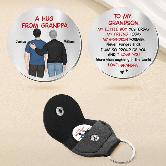 A Hug From Grandpa Grandma – Pocket Hug Keepsake for Granddaughter or Grandson, Stainless Steel Back-View Hug Design, Heartwarming Gift
