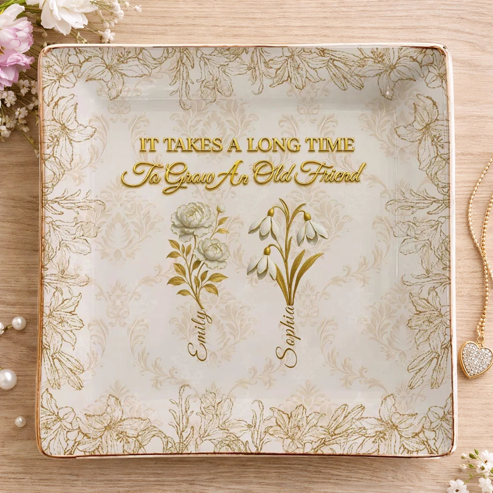Personalized Jewelry Dish with Vintage Floral Quote, Vanity Ring Holder Decor, Unique Gift for Best Friend