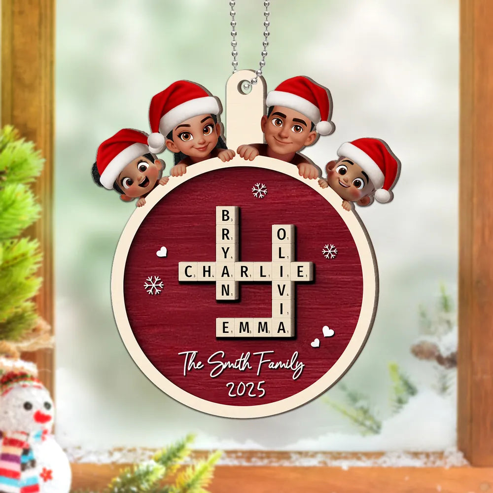 Personalized Family Scrabble Game 2-Layer Wooden Ornament – Custom Christmas Decoration