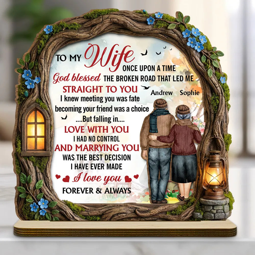 To My Wife Personalized 2-Layer Wooden Plaque, Heartwarming Forever & Always Quote, Thoughtful Unique Gift for Her