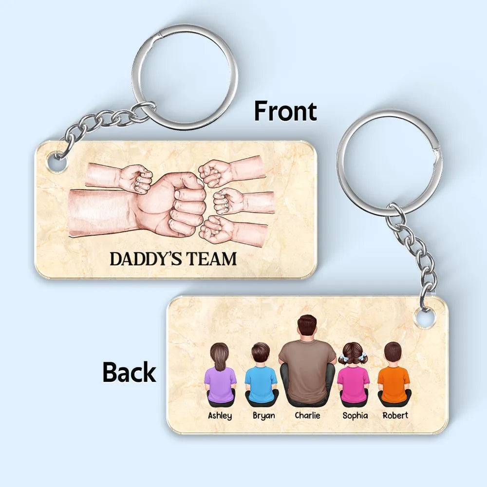 "Beach Landscape Family Sitting Back View Acrylic Or Wooden Keychain, Perfect Gift for Father's Day, for Dad or Grandpa"
