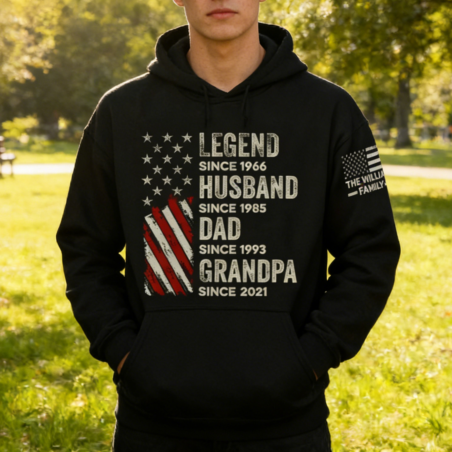 Personalized Legend Husband Dad Grandpa Hoodie with American Flag Design – Cozy Custom Gift for a Proud Family Man