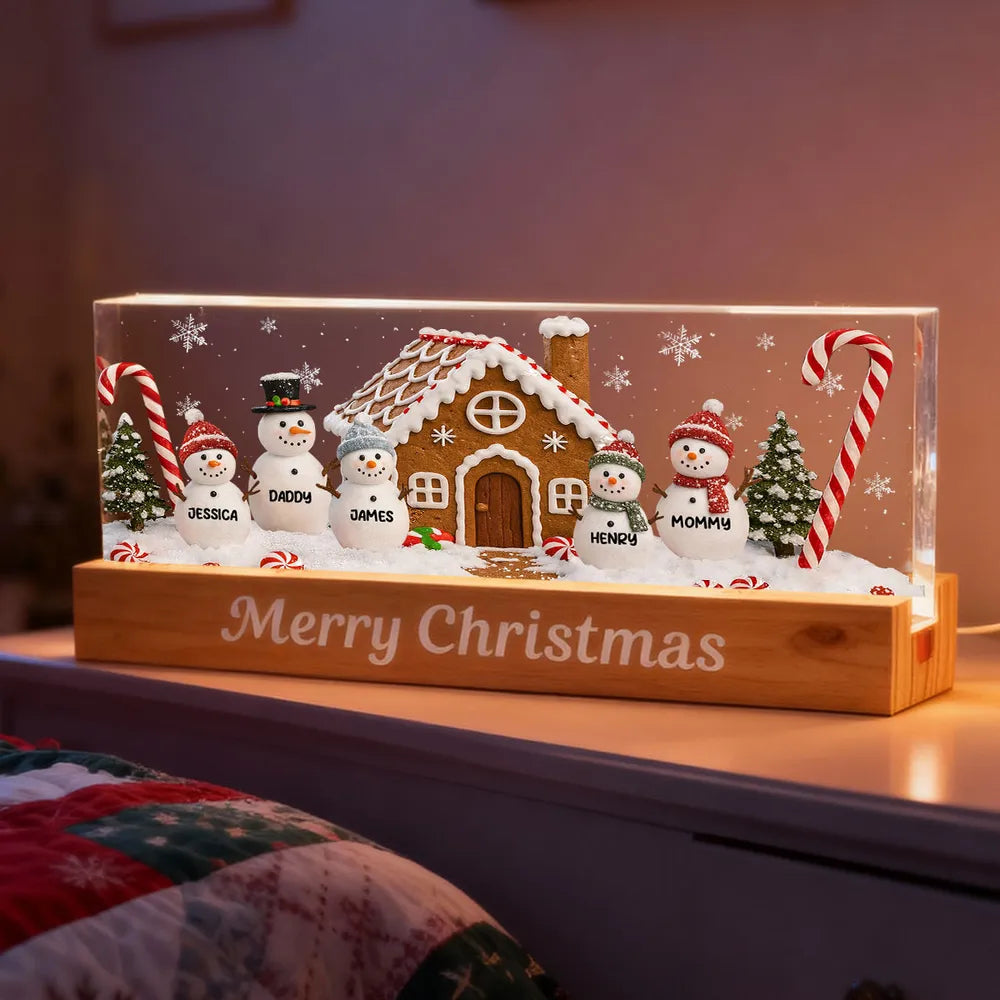 Block LED Light Plaque with Festive Snowy Village, customizable keepsake for family, creative holiday gift