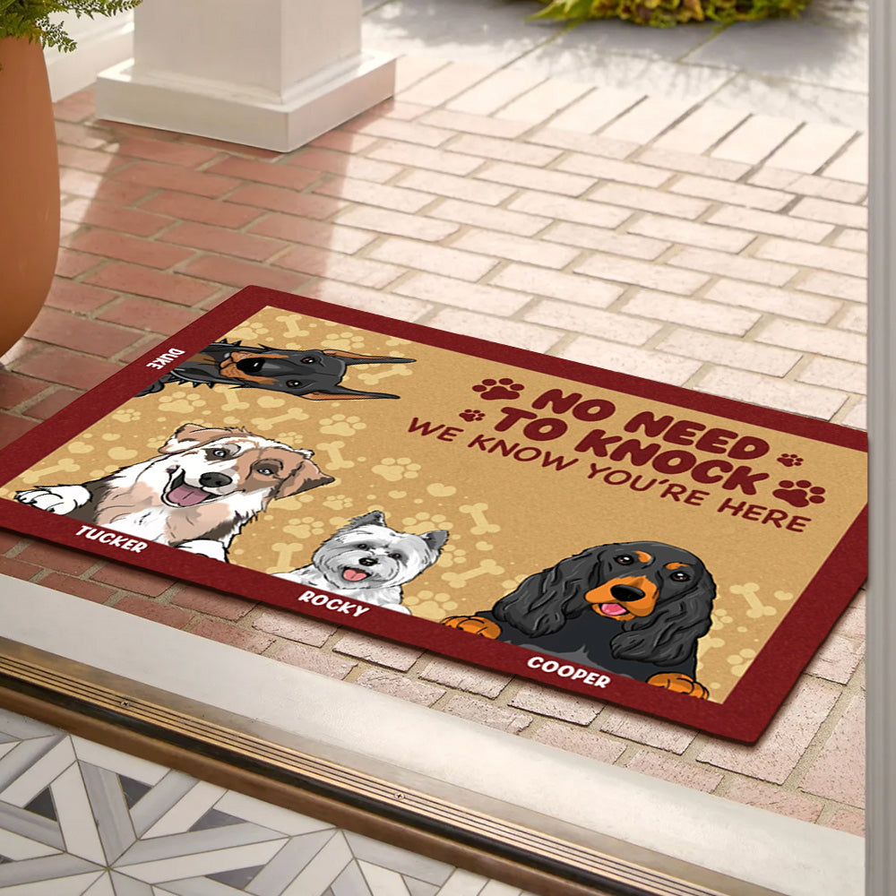 No Need to Knock – Personalized Standard Doormat for Dog Lovers, Custom Names with Fun Pet Designs, Ideal for Home Entrance